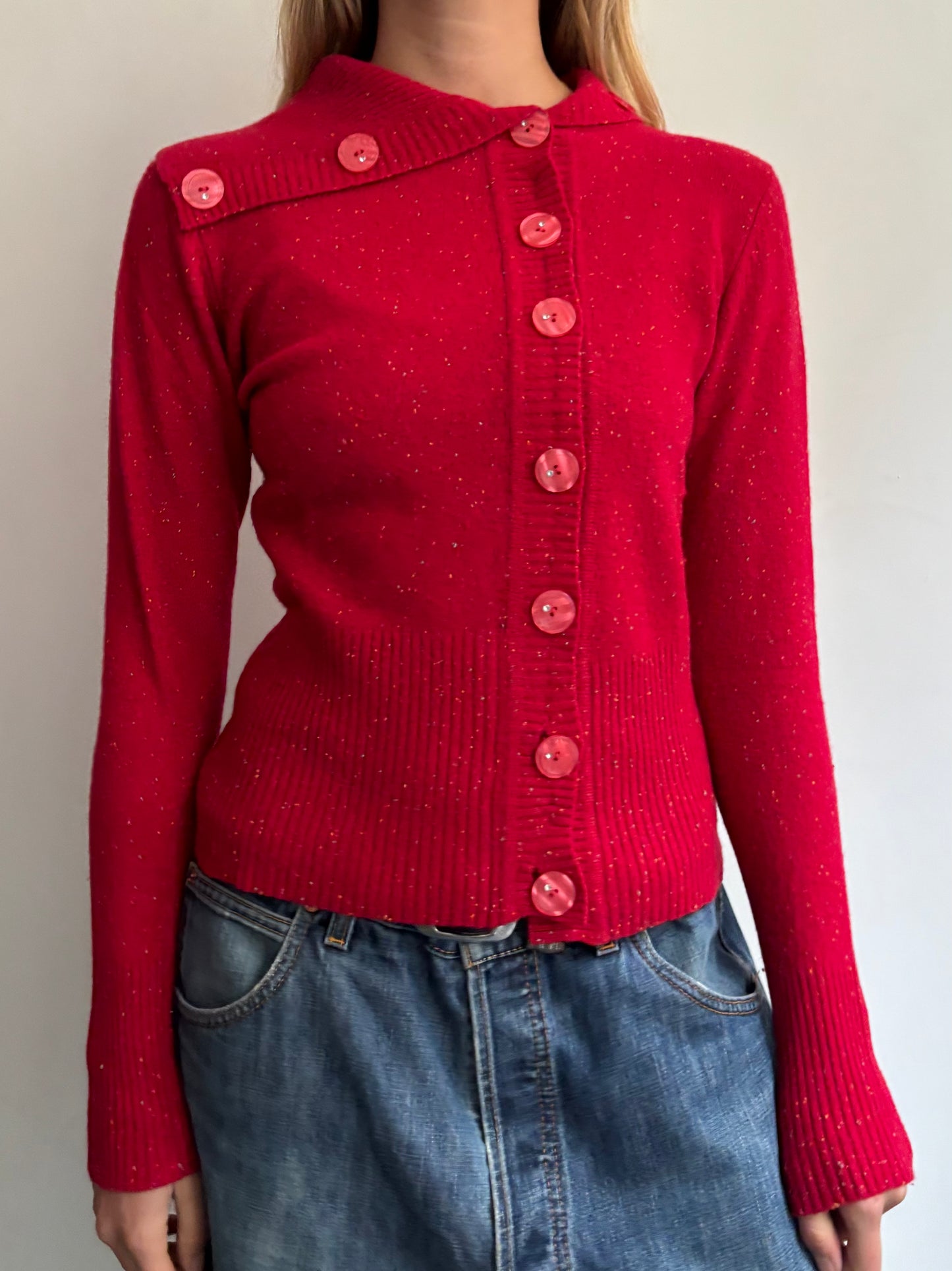 Asymmetric Red Cardigan