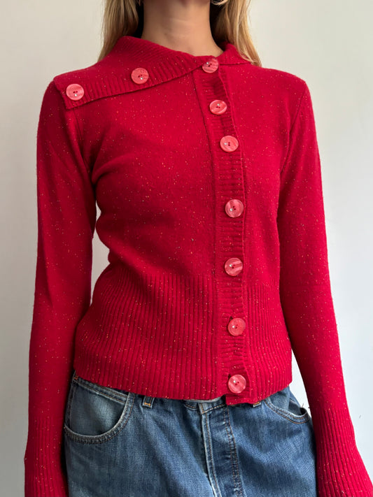 Asymmetric Red Cardigan
