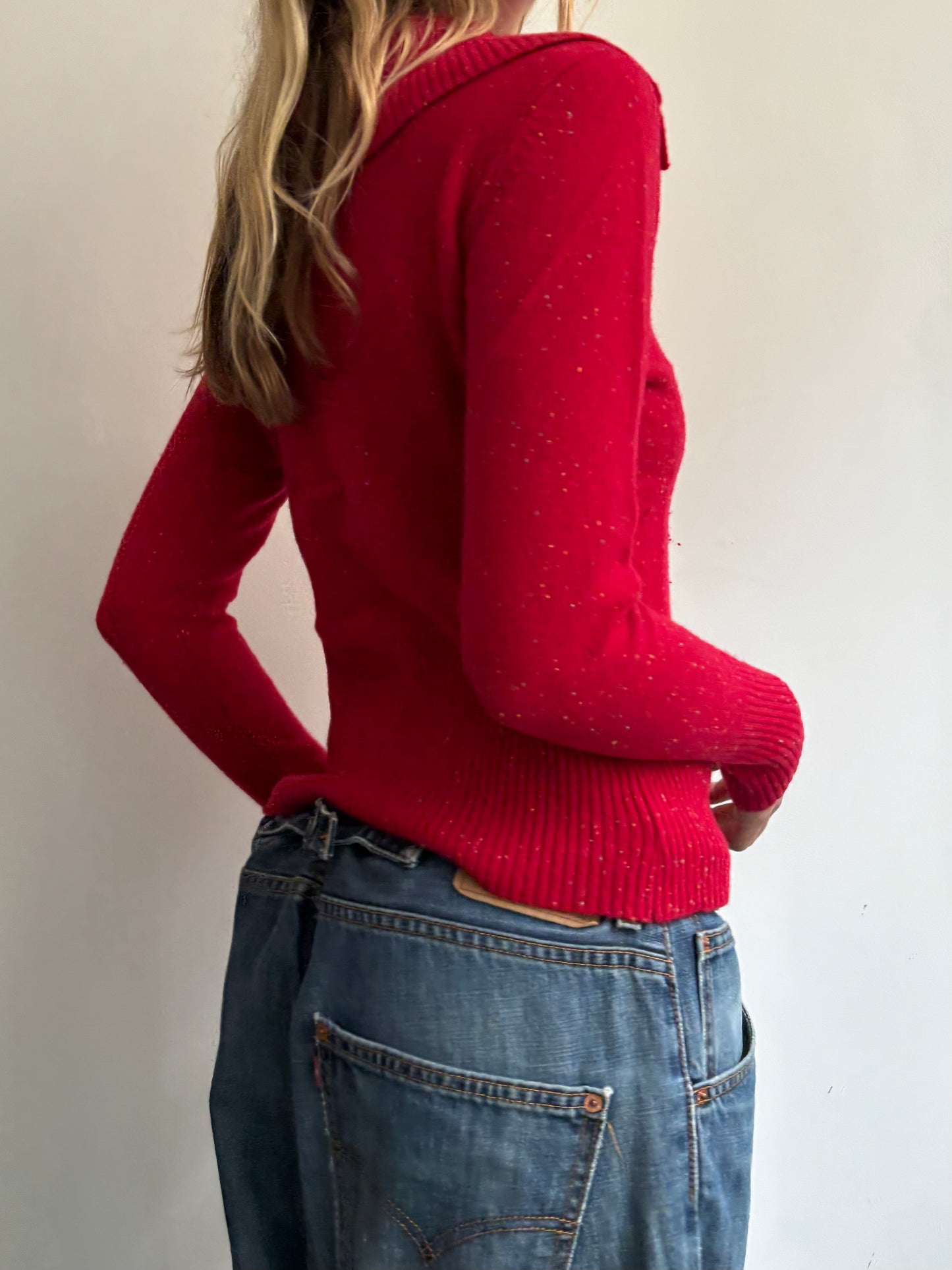 Asymmetric Red Cardigan