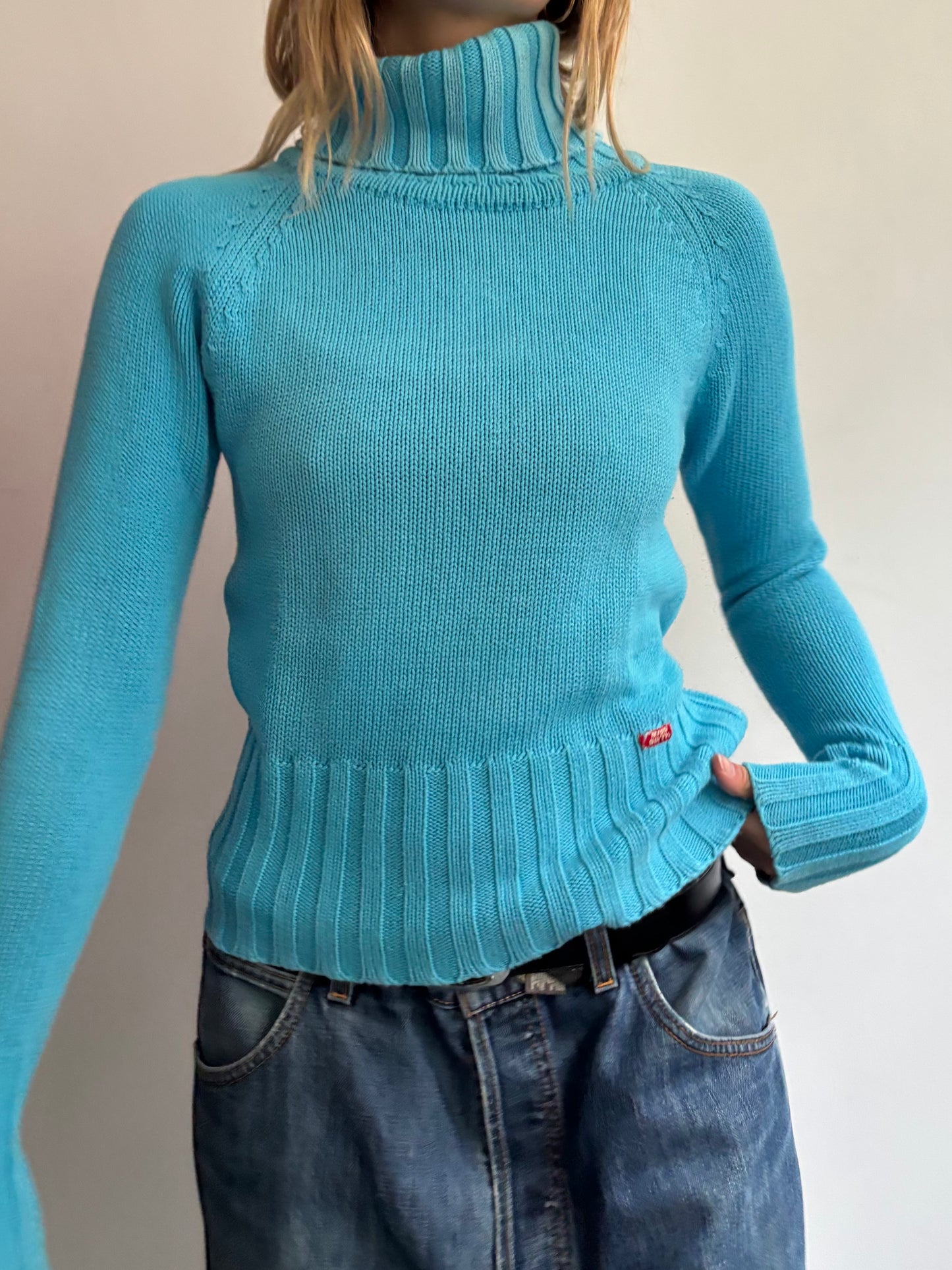Bright Blue Knitted Roll Neck Jumper