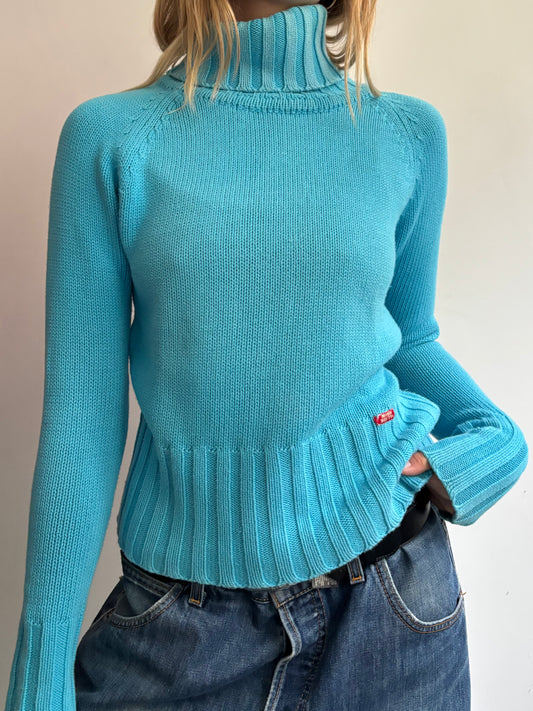 Bright Blue Knitted Roll Neck Jumper