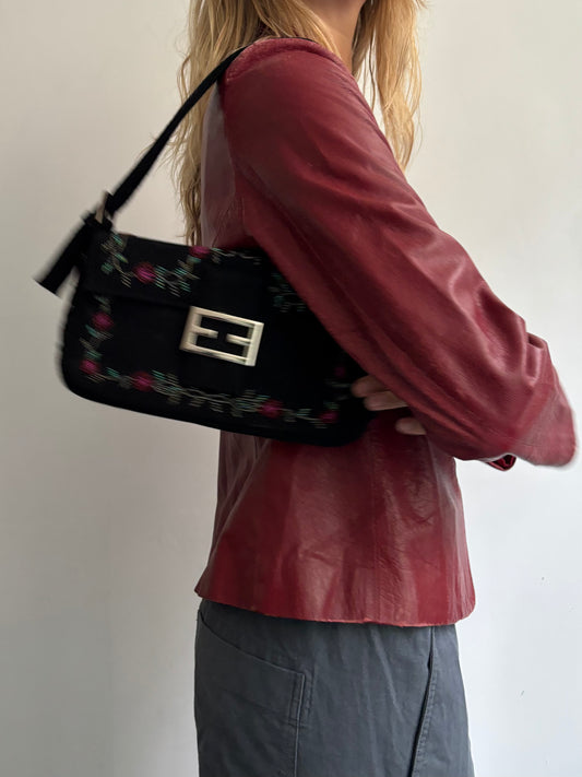 Black Beaded Baguette Bag