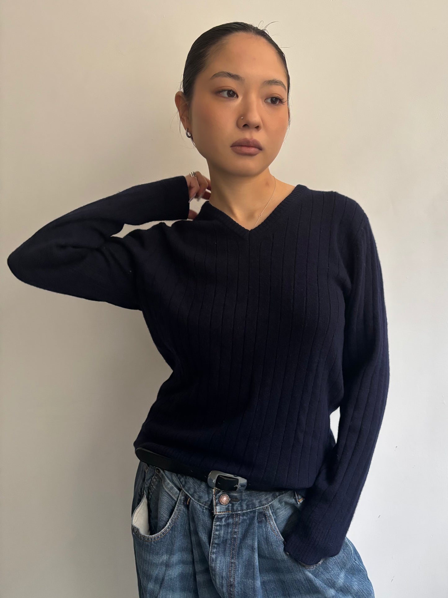 Burberry Navy V-Neck Jumper