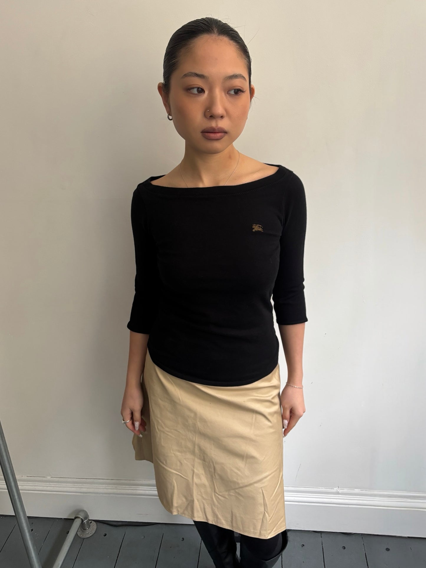 Black Burberry 3/4 Sleeve Top