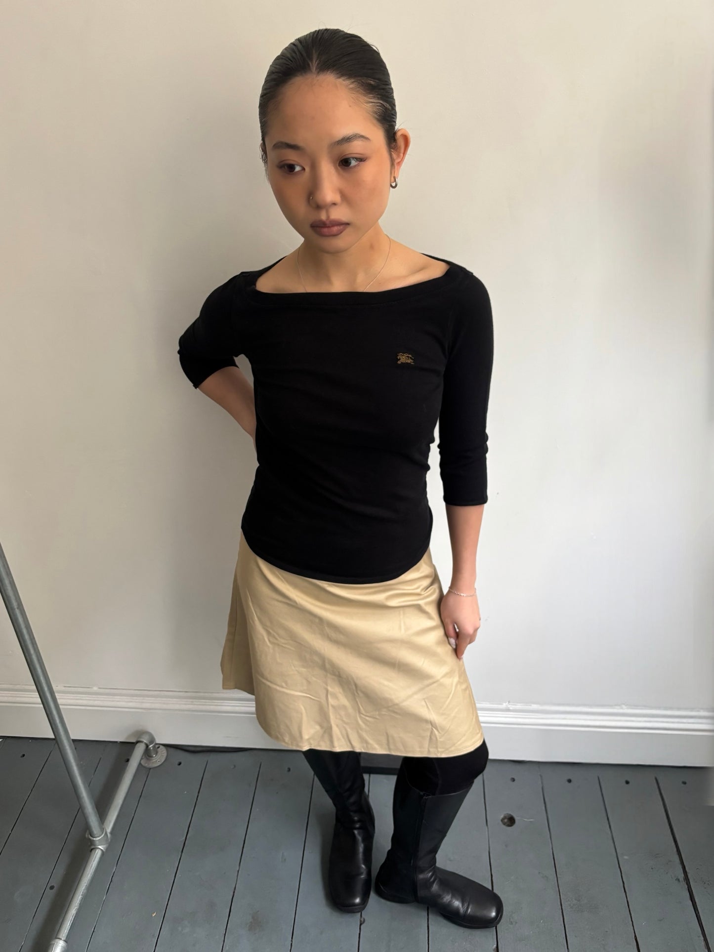 Black Burberry 3/4 Sleeve Top