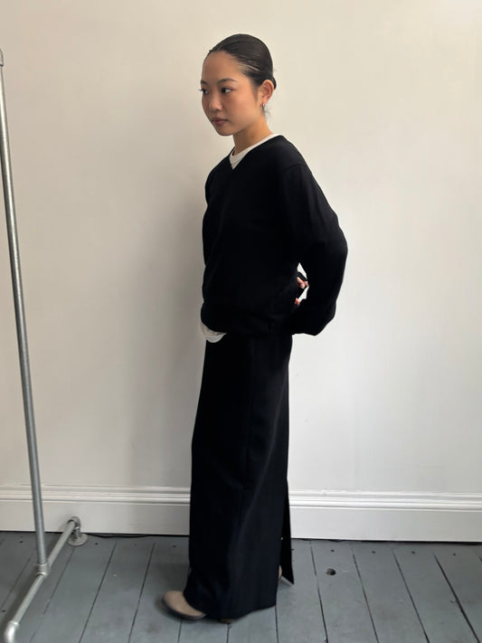 Jean Paul Gaultier Black Wool Maxi Skirt