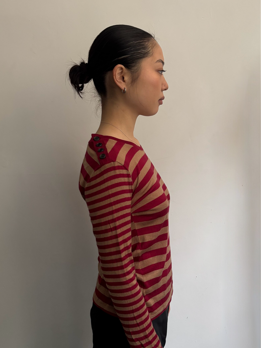 Burberry Red Stripe Long Sleeve Tee