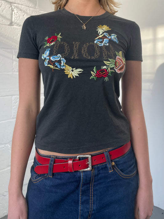 Floral Black Dior Baby Tee