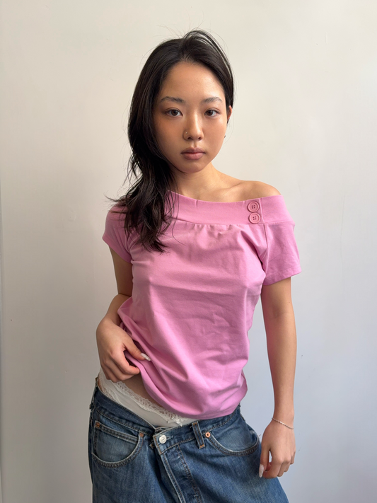 Pink Button Tee