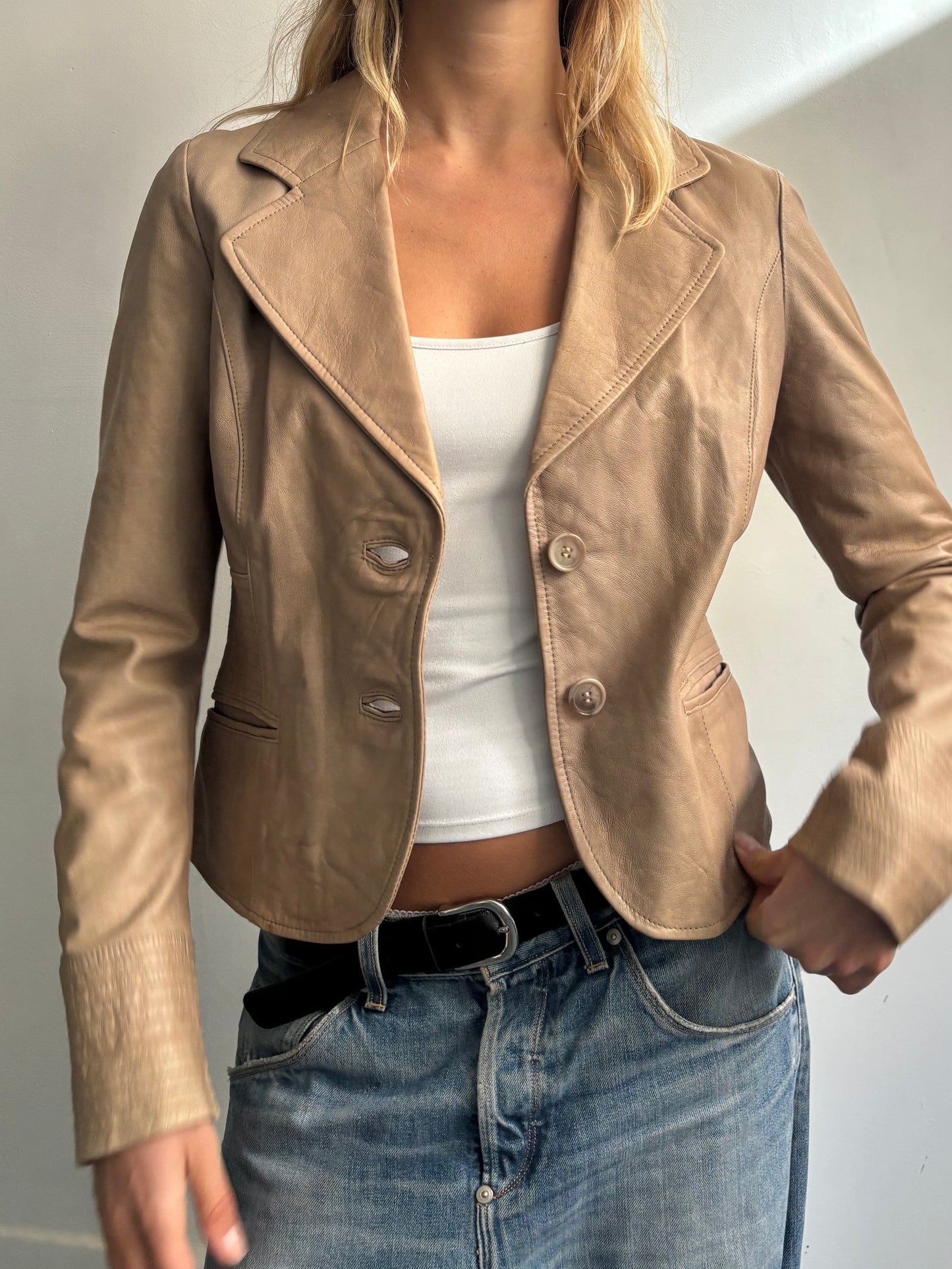 Beige Leather Jacket