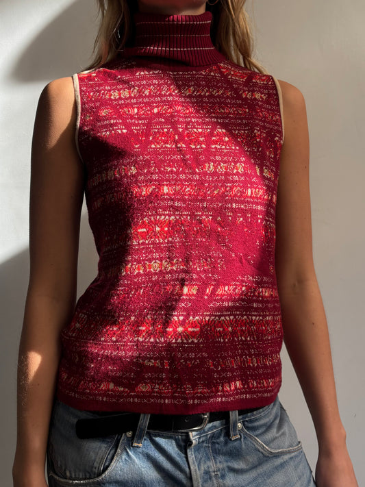 Red Sleeveless Roll-neck
