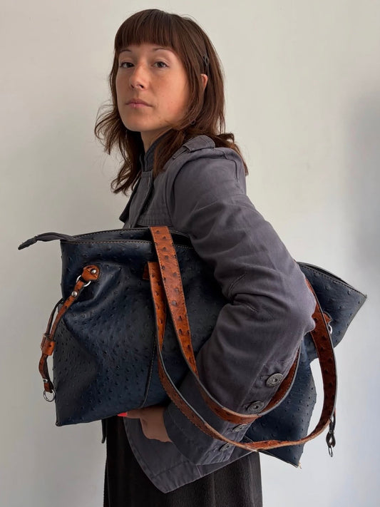 Ostrich Look Leather Bag