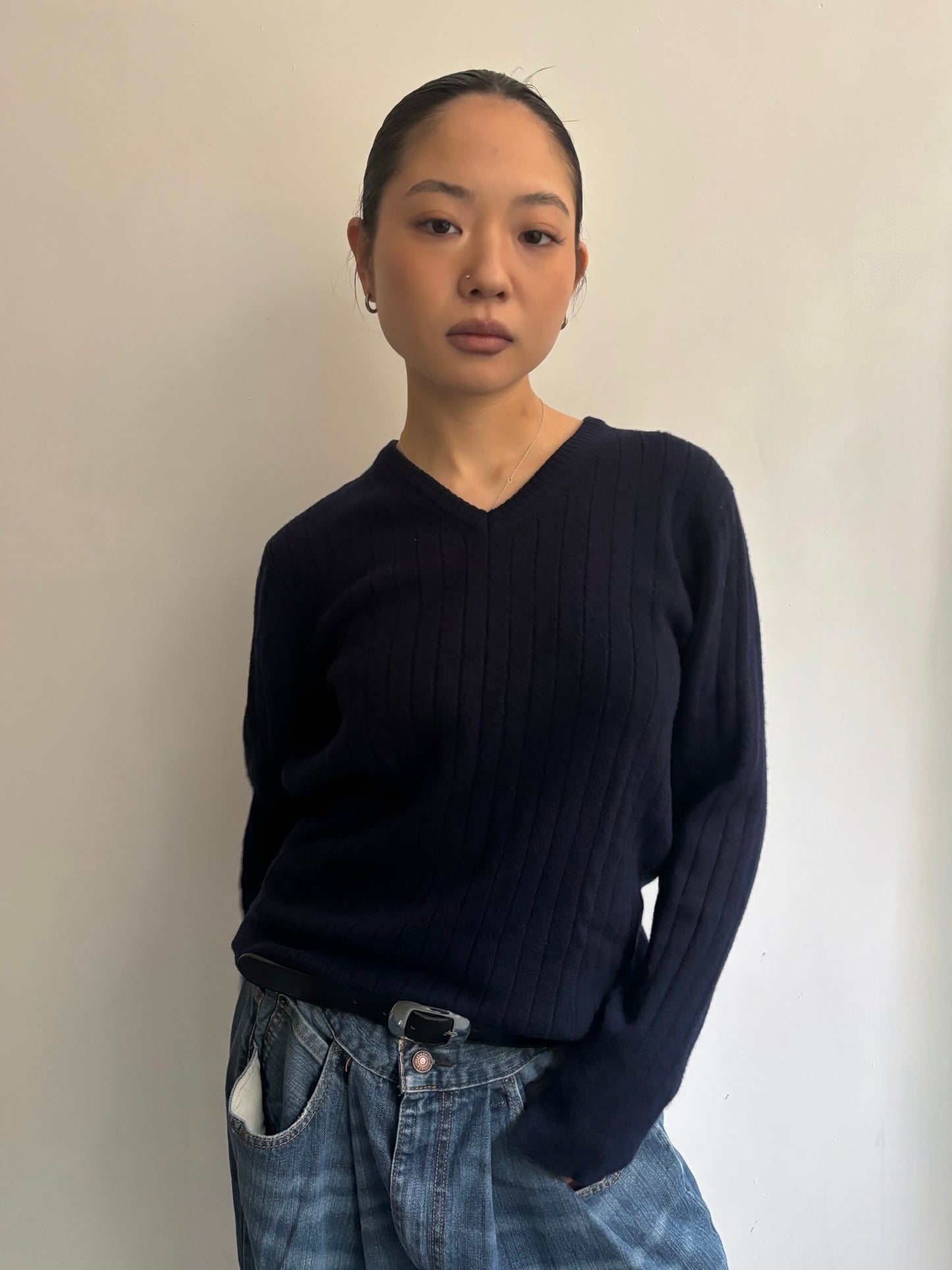 Burberry Navy V-Neck Jumper